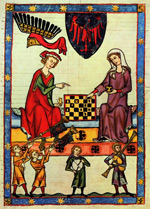 Markgraf Otto IV mit seiner Frau Schach spielend (um 1300), Quelle: Große Heidelberger Liederhandschrift, Codex Manesse